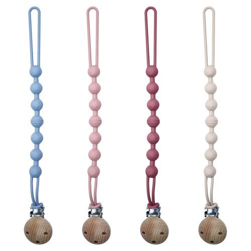 Silicone Pacifier Clip Holder with One Piece Beads Design Soft Flexible Binky Clips for Baby Boys and Girls, 4 Pack Pacifier Clip for Baby Newborn Essentials, Teething Relief