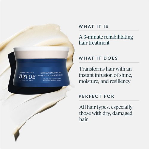 VIRTUE Restorative Hair Mask Treatment for Damaged Hair with Keratin and Baobab Seed Oil, Safe for All Hair Types, Color Safe
