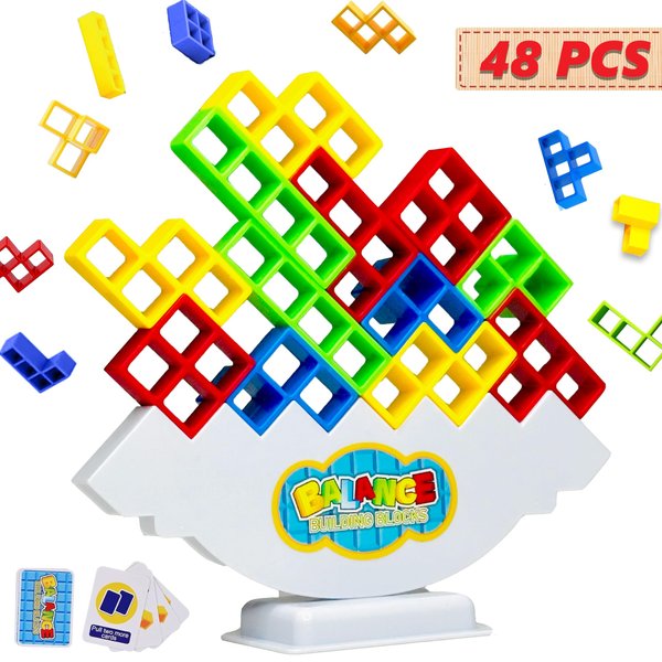 ZUNNIES Tetra Tower Game Balance Stacking Blocks 48 Pcs,Tetra Tower Stack Game Develops Dexterity, Patience and Perfect Choice for Family Game & Parties