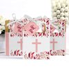 Pink Elegant Cross - Girl Religious Party Favor Boxes - Set of 12