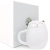 Liywall - Ceramic Tea Mug with Infuser and Lid, Cat Design Handmade Porcelain Tea Cup Strainer With Portable Shockproof Storage Case for Travel Office Home,Wife Girlfriend Gift - White