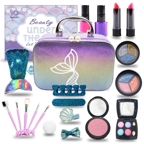 Kids Makeup Set for Girls - Non Toxic Washable Mermaid Makeup, Toys for Girls 5-7, 8-12， Mermaid Toys for Girls, Real Make Up for Little Girl，Party Gifts for Halloween Christmas Birthday