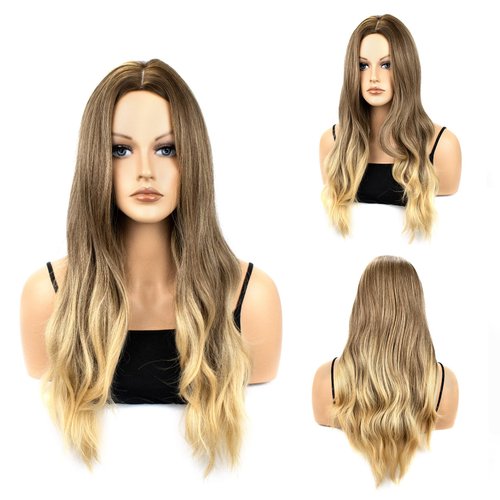 MocNeavian 24 Inches Blonde Wigs Long Wavy Wigs for Women Middle Part Ombre Blonde Wigs for Women Natural Looking Synthetic Heat Resistant Fiber Wig Women's Wigs for Daily Use Women's Charming Wigs