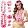 DOCILA 8 Pcs Pink Hawaiian Flower Leis Women Men Tropical Floral Leis Crown Hawaii Luaus Party Flower Garland Bracelet Set May Day Leis Headbands Summer Beach Graduation Party Favors Accessories