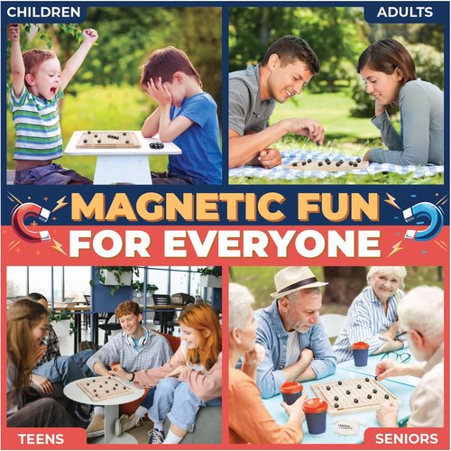 MAGNET CLASH - New 2024 Magnetic Chess Board Game Set with 20 Stones - Educational Strategy & Puzzle Game for Families and Parties, Brain Teaser for Kids & Adults, Ideal Gift