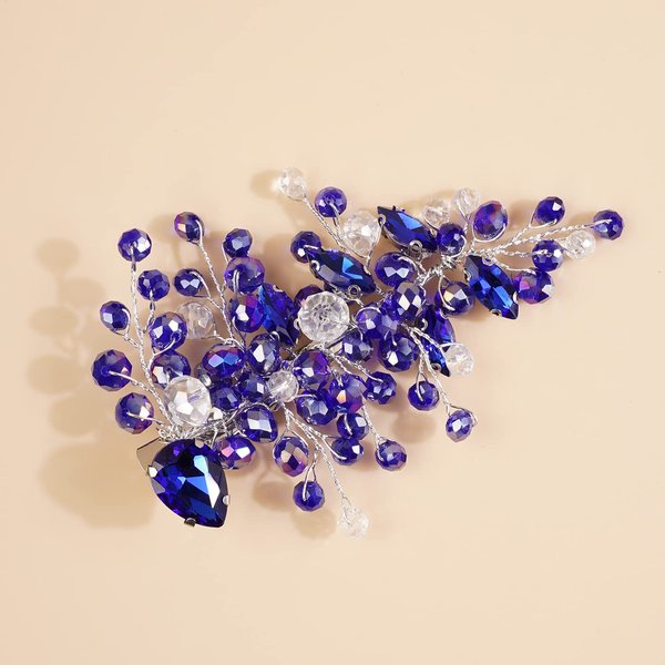 Kercisbeauty Blue Side Hair Clip for Women and Girls Wedding Bridal Hair Piece Something Blue Wedding Hair Jewelry (Blue)