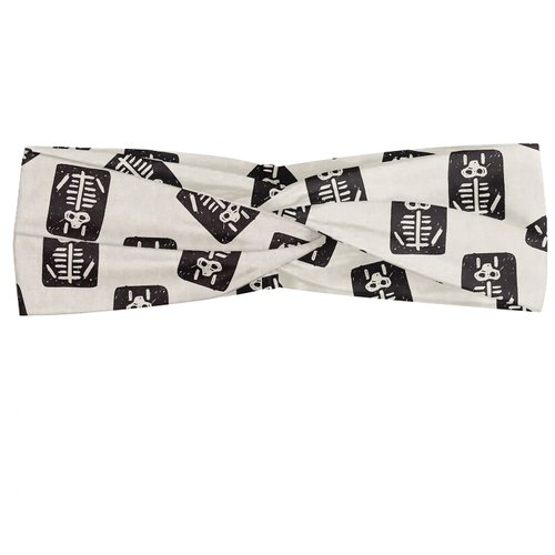 Ambesonne Cartoon Headband Set of 2, Xray Part of an Abstract Skeleton Image in Repetitive Grunge Pattern, Knotted Elastic Hair Band Accessory for Women Everyday Use, XS-S, Ivory and Charcoal Grey