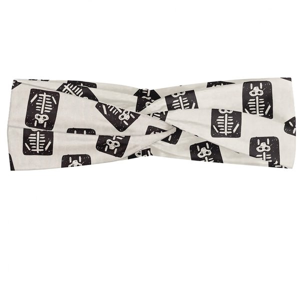 Ambesonne Cartoon Headband Set of 2, Xray Part of an Abstract Skeleton Image in Repetitive Grunge Pattern, Knotted Elastic Hair Band Accessory for Women Everyday Use, XS-S, Ivory and Charcoal Grey