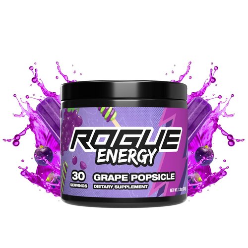 Rogue Energy Drink Powder for Long Gaming Hours - Gaming Energy Powder for Mental Focus - Sugar & Gluten Free - Gaming Supplement with Caffeine & Vitamins - Made in USA (Grape Popsicle - 30 Servings)