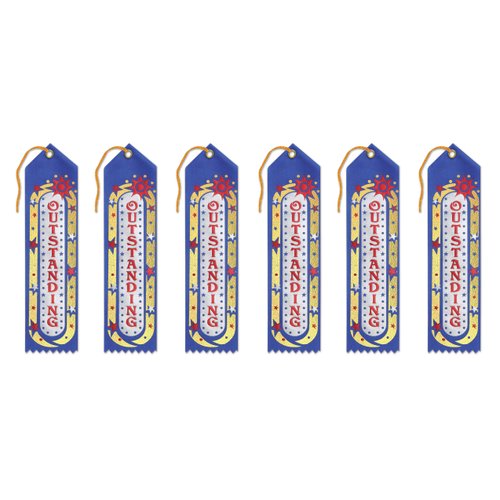 Beistle Outstanding Award Ribbons, Multicolored, 2" x 8", 6-Pack