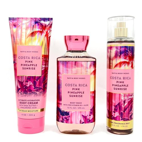 Generic Bath & Body GIFT SET BODY CARE Full Size [3 pieces] Body Cream / Shower Gel / Fragrance Mist (Packaging may vary) (Full Size, COSTA RICA PINK PINEAPPLE SUNRISE)