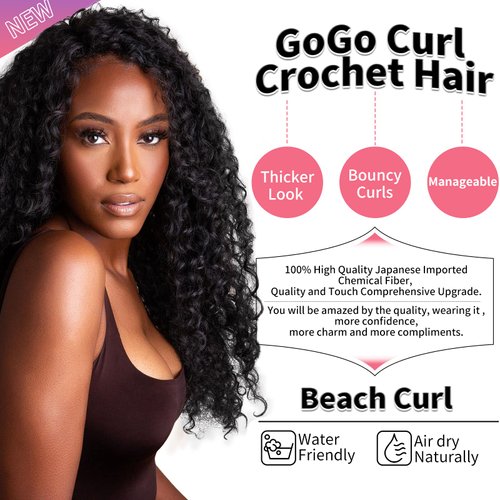 GoGo Curl Curly Crochet Hair for Women Water Wave Crochet Hair Deep Wave Braiding Hair Bohemian Crochet Braids Synthetic Hair Extensions (18 inch(Pack of 6), 1B Natural Black)