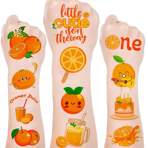 Orange Temporary Tattoos Stickers (24 Sheet) Party Favor for Orange Little Cutie Birthday Party Decorations Baby Shower Supplies Citrus Goodie Bags Fillers Gifts for Boys Girls Kids