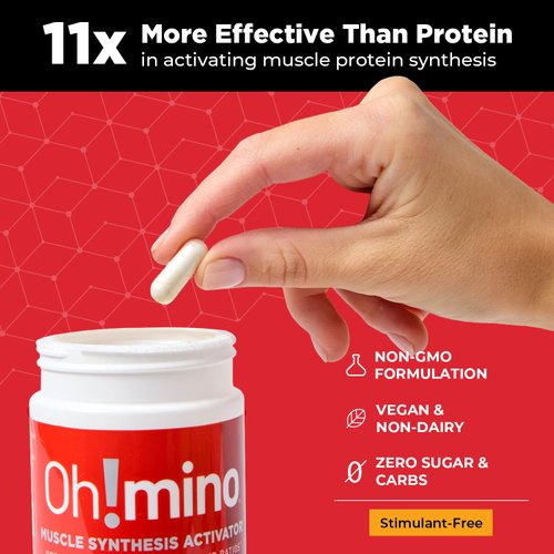 Oh!mino Amino Acids Supplement, Ultimate Muscle Synthesis Activator, Pre and Post Workout Vitamins for Body Conditioning and Muscle Recovery, 180 Vegan Muscle Builder Capsules - Oh!Nutrition