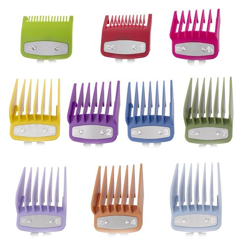 10 Pack Clipper Guards Cutting Guides Compatible with Wahl Clipper with Metal Clip/Color Coded-from 1/16 Inch to 1 Inch(1.5-25mm)，Fits All Full Size Compatible with Wahl Clippers