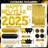 Black Gold Happy New Year Decorations 2025 Happy New Year Letter Foil Balloons Gold Fringe Curtains Backdrop Pom Poms Balloons Arch Garland Kit for New Years Eve Party Favors Supplies