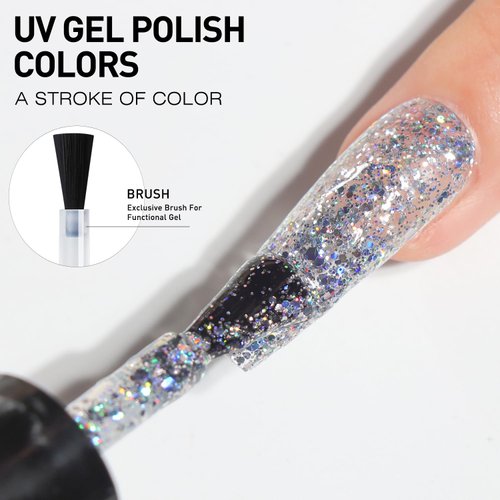 beautilux Glitter Gel Nail Polish, 1Pcs Silver Glitter Iridescent Sparkly Color Gel Polish High Gloss Soak Off UV Nail Art Gel Manicure Salon at Home for Women (10ML)