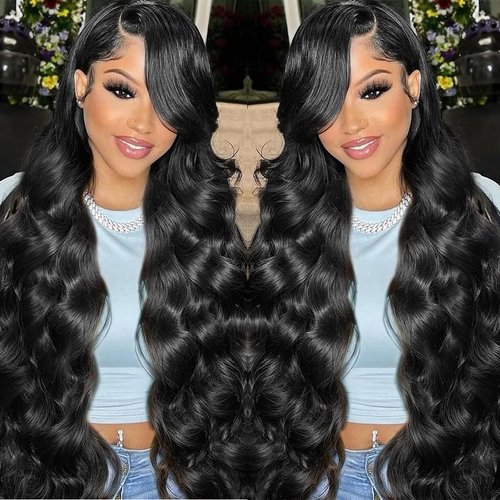 Hsxdm Body Wave Lace Front Wigs Human Hair Pre Plucked with Baby Hair 180% Density HD Transparent 13x4 Lace Frontal Human Hair Wigs for Women Natural Black 26 Inch