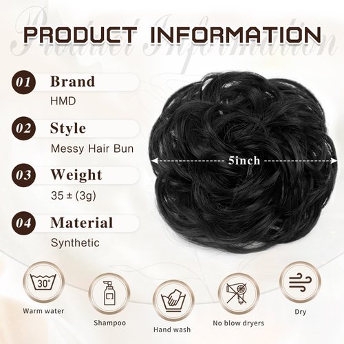 HMD Messy Bun Hair Piece Wavy Curly Scrunchies for Women Hair Bun Hair Piece Elastic Hair Bun Scrunchies Synthetic Chignon Ponytail Hair Extensions Tousled Updo Hairpieces for Women（2#）