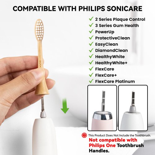 PONPACE Bamboo Electric Toothbrush Replacement Heads with Plant-Based Bristle Compatible with Philips Sonicare 4 Pack (Waved Soft Bristle)