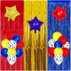 Paw Birthday Decorations, Paw Party Supplies Red Blue Gold Foil Fringe Curtain, Red Blue Yellow Balloons, Dog Paw Print Balloons for Kids Baby Shower Party Decorations