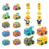SeventhDuck Mini Cars 18PCS, Pull Back Racing Toy Car Set, Racing Toy Vehicles Mini City Cars with Roadblocks and Characters, Party Favors Birthday for Boys Girls Kids