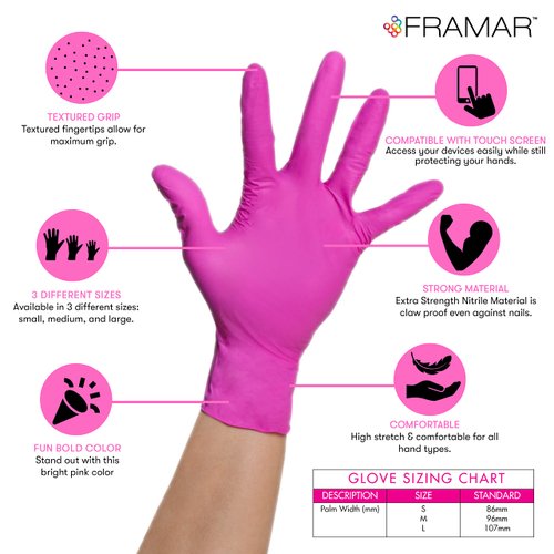 FRAMAR Pink Gloves Disposable Latex Free – Pink Nitrile Gloves Medium, Latex Free Gloves Medium, Plastic Gloves Disposable, Guantes de Nitrilo, Cleaning Gloves Medium, Non Latex Gloves