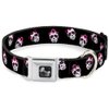 Dog Collar Seatbelt Buckle Staggered Sugar Skulls Black Pink White 18 to 32 Inches 1.5 Inch Wide