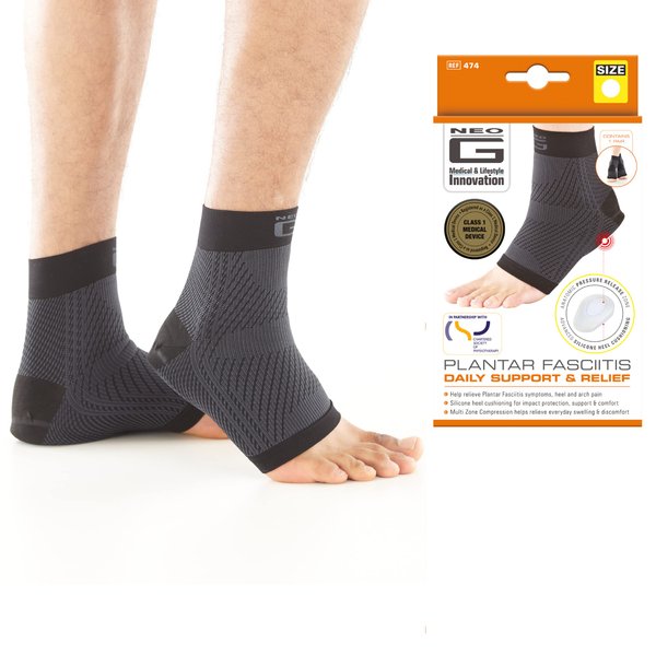 Neo-G Plantar Fasciitis Compression Socks – Support for Plantar Fasciitis, Heel and Arch Pain, Silicone Heel Cushioning for Targeted Pain Relief – Class 1 Medical Device – 1 Pair - S