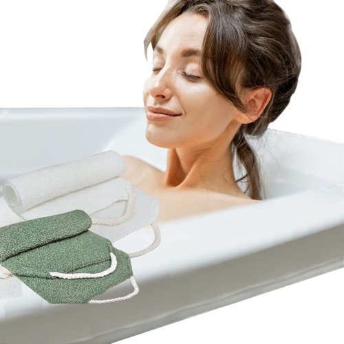 Evohyah Scrubber Back for Shower Extended Length Scrubber Towel Exfoliating Washcloth Body Scrub Sponge Shower Loofah with Handle for Women Men Deep Clean Body Skin Massages (Two Pieces Green&White)
