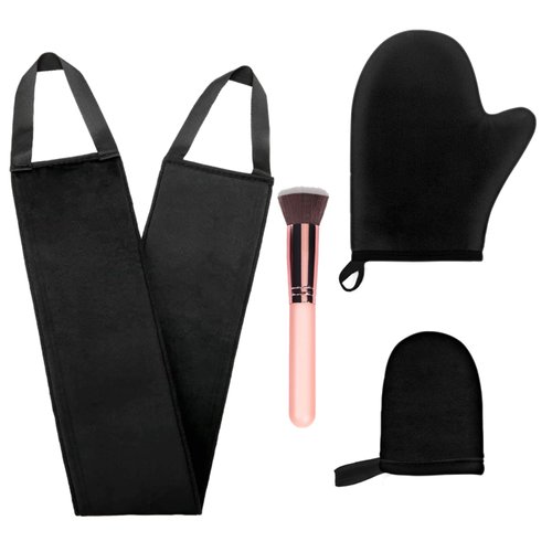 4 Pcs Self Tanner Mitt Applicator Kit - Self Tanning Mitt Glove,Self Tanner Back Applicator,Mini Face Tanner Mitt,Face Tanner Brush Soft Streak-Free Reusable & Washable for Women Girl Men (Black)