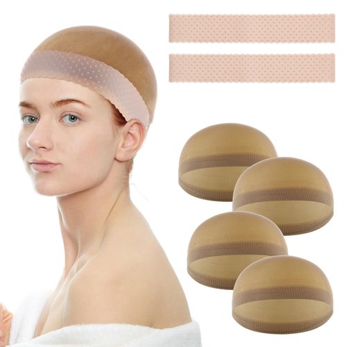 6 Pieces Wig Cap with Grip Band Wig Grip Cap for Glueless Elastic Silicone Wig Grip Band for Lace...