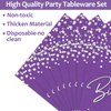 Wiooffen 96PCS Purple Silver Birthday Paper Plates and Napkins Party Supplies Happy Birthday Party Decorations Disposable Birthday Party Tableware Dinnerware Set for Women Men Birthday Serve 24 Guests