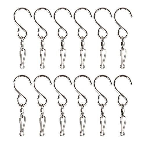 Kinteshun Swivel Hooks Clips,Stainless Steel Rotatable Hangers for Wind Spinners Wind Chimes Crystal Twisters and Party Supplies(12pcs,Silver Tone)