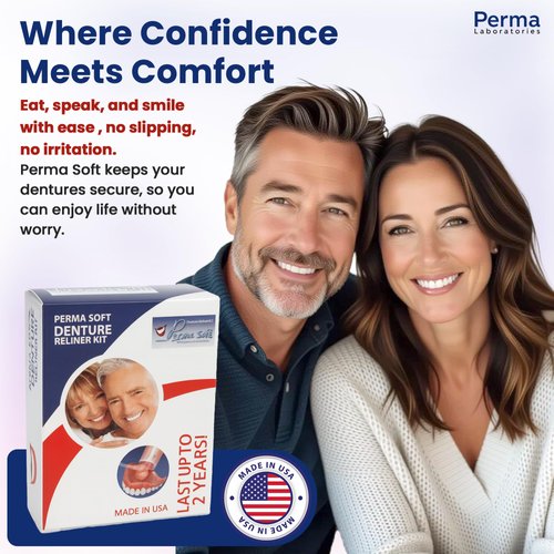 Perma Soft Denture Reliner Kit - Relines 2 Denture Plates - Semi Soft DIY Denture Liner for Upper and Lower