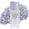 Paminify Silver Face Glitter Stick, Chunky Sequins Body Glitter Rave Music Festival Outfits for Kids and Women,Body Paint for Hair Eye Clavicle, Waterproof Shimmer Accessories for Parties & Events
