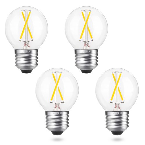 AIELIT LED 2W (25 Watt Equivalent) Light Bulbs, Bright White 5000K, Dimmable Energy Saving Globe Bulb, E26 Medium Screw Base LED Edison Bulb for Indoor Decoration, Table/Desk Lamp, Clear Glass, 4 Pcs
