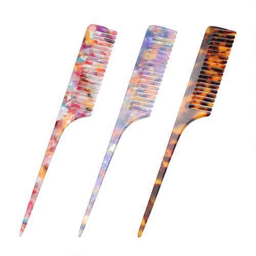 3Packs Rat Tail Combs for Parting Wide Fine Tooth Comb for Wet Curly Hair Backcombing Teasing Brush Anti Static Heat Resistant Parting Combs for Braiding Hair Styling Comb Set (Brown, Pink, Blue)