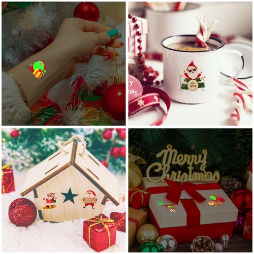 72PCS Glow in the Dark Christmas Tattoos for Kids, Luminous Xmas Santa Claus Temporary Tattoo Stickers Party Decorations Supplies Favors for Boys Girls School Prizes Carnival Christmas