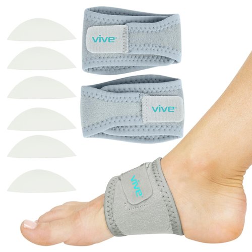 Vive Foot Arch Support Brace (Pair) - Wrap Corrector for Flat Foot, Plantar Fasciitis, Pain Relief, Fallen Arches - Compression Sleeve Strap for Feet - Gel Bands Inserts For Women & Men - Insert for Under Socks