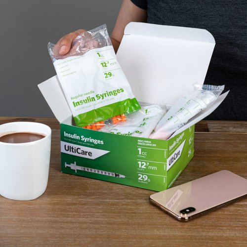 UltiCare U-100 Insulin Syringes, Comfortable and Accurate Dosing of Insulin, Compatible with Any U-100 Strength Insulin, Size: 1cc, 29G x 12.7mm, 100 ct Box