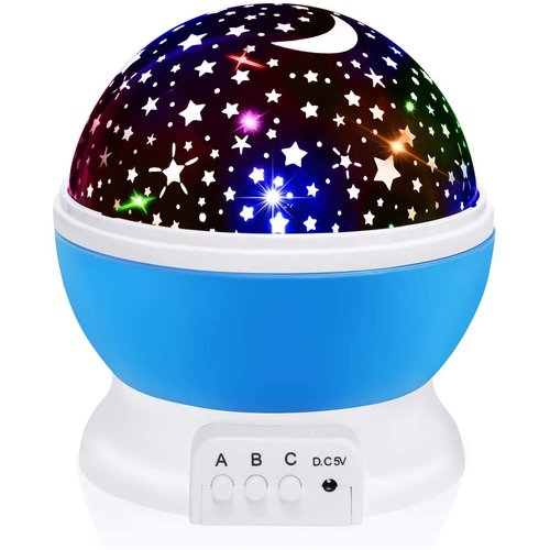 Borelor Star Night Light for Kids, 12 Color Changing Lights Modes with USB Cable, 360°Rotating Moon Star Projector Desk Lamp for Bedroom Party Decor & Girls Birthday Gift（Blue）