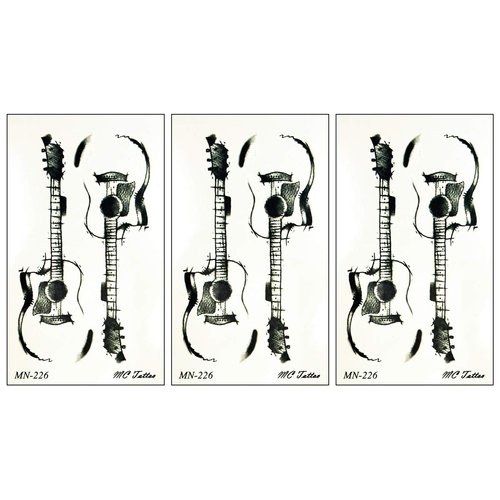 PARITA Small Tattoos Electric Guitar Music Rock and Roll Cartoon Temporary Tattoo Body Sticker Hand Neck Wrist Art Fashion Tattoo Fake Waterproof for Adult Men Women Kids (Pack 3 PCS.)