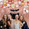 43rd Rose Gold Birthday Party Decorations for Women, Rose Gold Happy Birthday Banner, Fringe Curtains, Heart Foil Balloons, Confetti Balloons, Cake Topper for 43rd Birthday Decorations