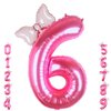 Kwuz 40 Inch Pink Number 6 Balloon with Mini Bow Balloon for Girls 6th Birthday Decorations, Pink Princess Western Cowgirl Theme Birthday Party Balloons Decorations Supplies