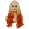 Swiking Blonde Ombre Orange Long Curly Wig Oange Wave Wig Synthetic Middle Part Fluffy Hair Cosplay Party Costume Wigs