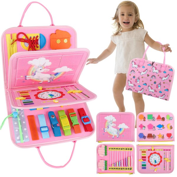 Toddler Busy Board - Montessori Toys for 1 2 3 Year Old Boy & Girl Birthday Gifts, Educational Learning Sensory Busy Book for 1 Year Old Boys, Kids Ages 2-4 Activities Toy for Airplane Car Travel