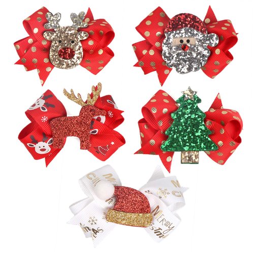 5 Pcs Christmas Sequins Alligator Clips Girls Hair Clips Bows Barrettes Hair Accessories,Include ...