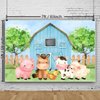 ZARROUEA 7x5ft Blue Barn Farm Animals Happy Birthday Backdrop Banner Cartoon Farm Background for Kids Boy Birthday Party Baby Shower Party Decorations Cake Table Supplies（Blue2）