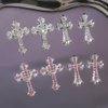 Cagzzee 3D Cross Nail Charms, Silver Crystal Cross Nail Decorations for Nail Art, 10Pcs, Metal Nail Art Rhinestones Cross Charms for DIY Designs Supplies (Silver)